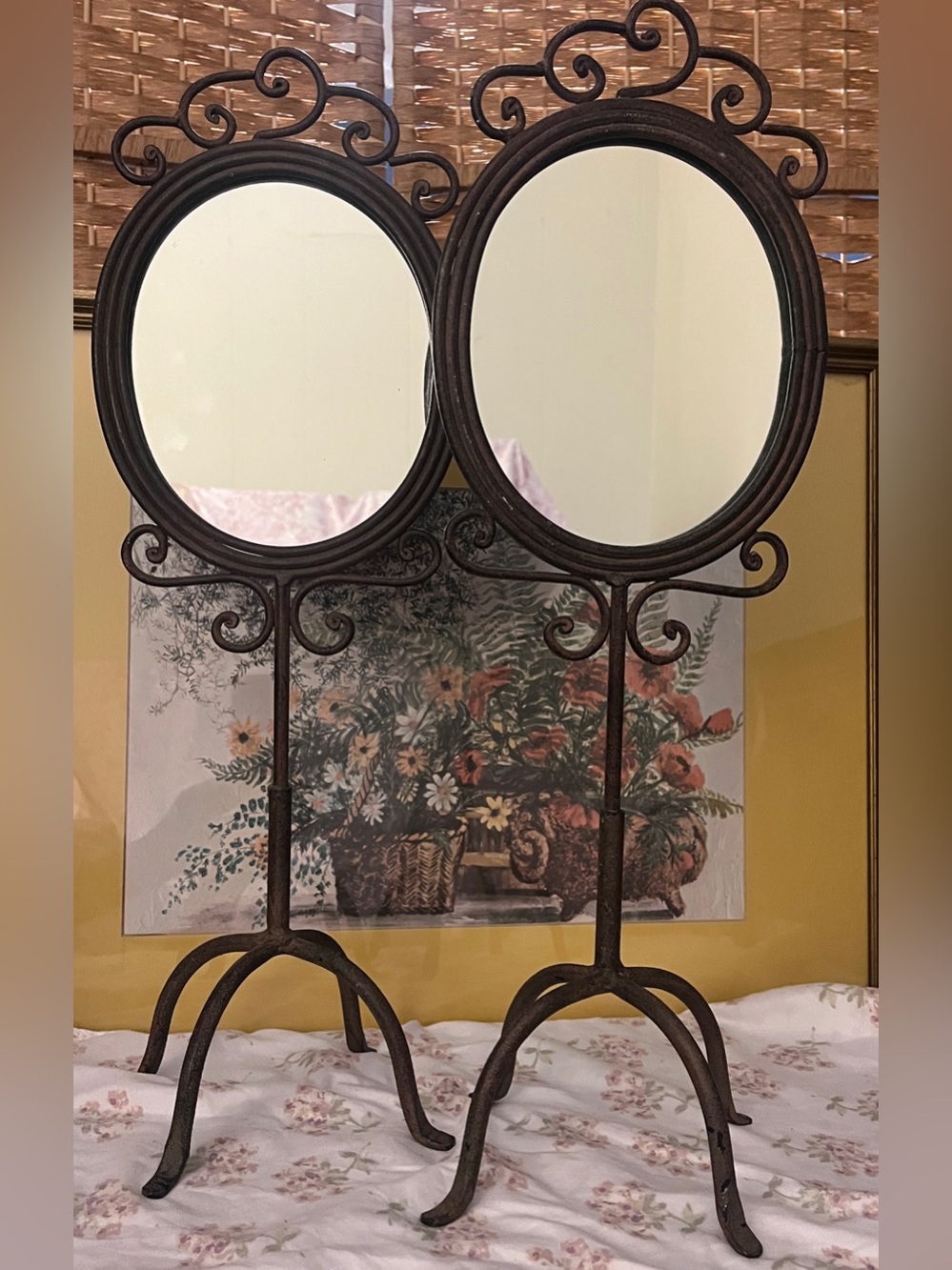 Pair of Vintage Decorative Iron Standing Mirrors